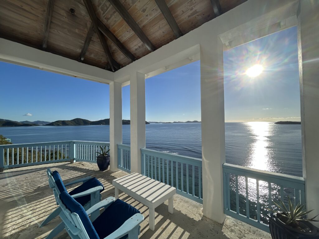 Shaded oceanfront deck