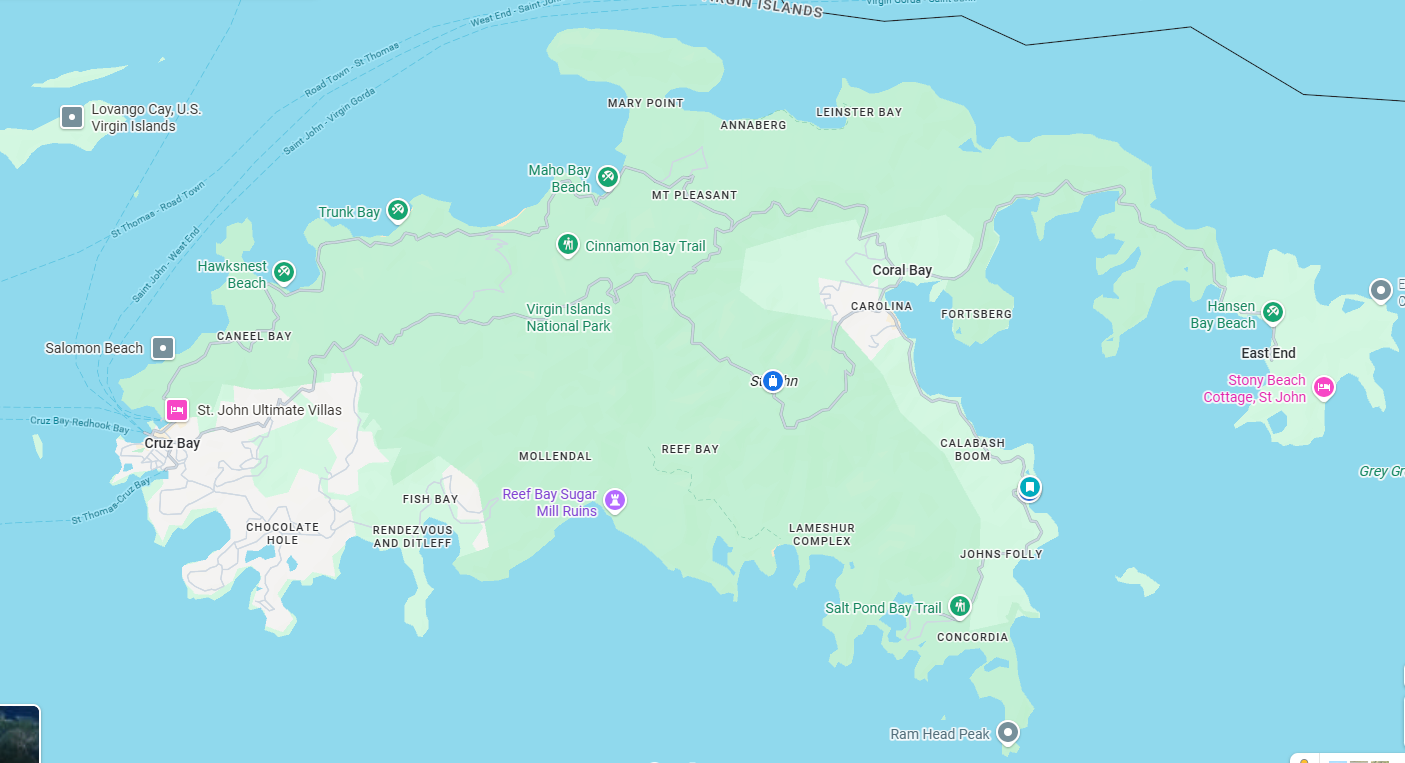 St. John map with beaches